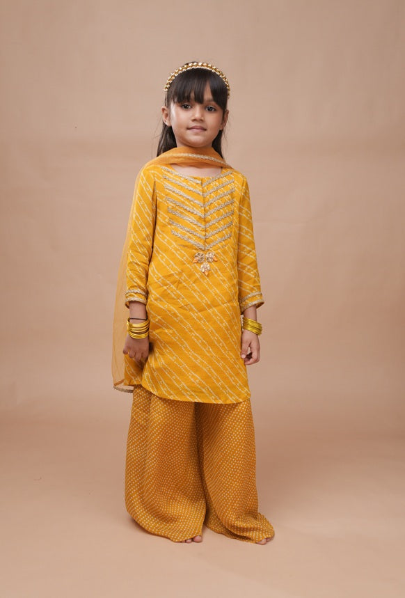 Sunhera Bandhej Kurti Sharara Set