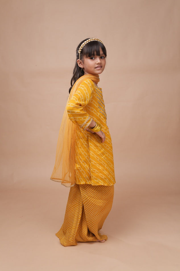 Sunhera Bandhej Kurti Sharara Set