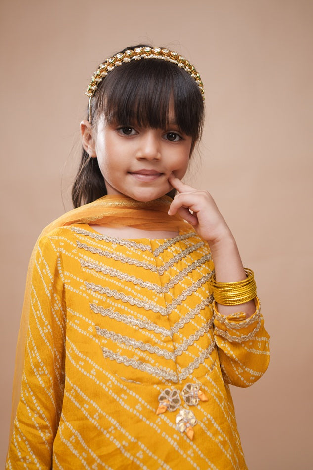 Sunhera Bandhej Kurti Sharara Set