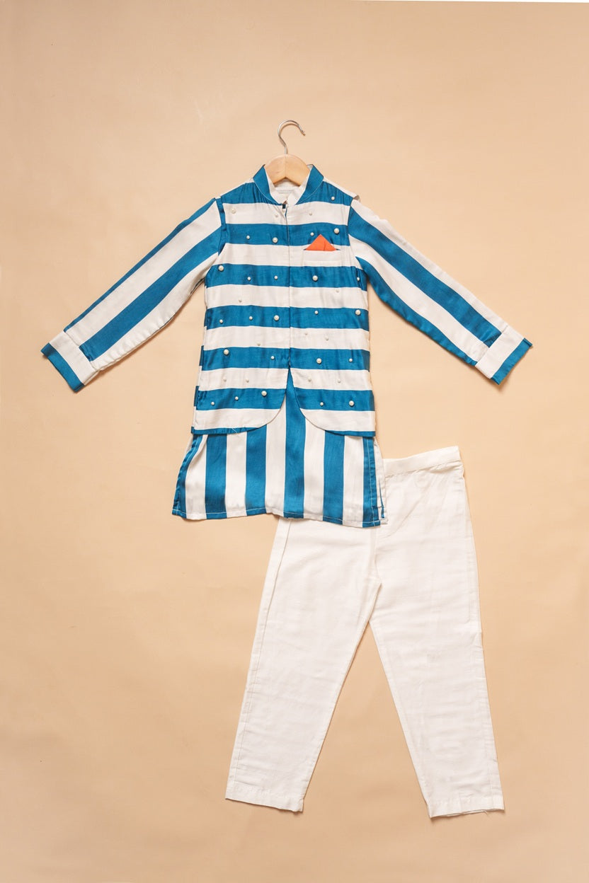 Sailor Stripes Pearl Bandhgala Set