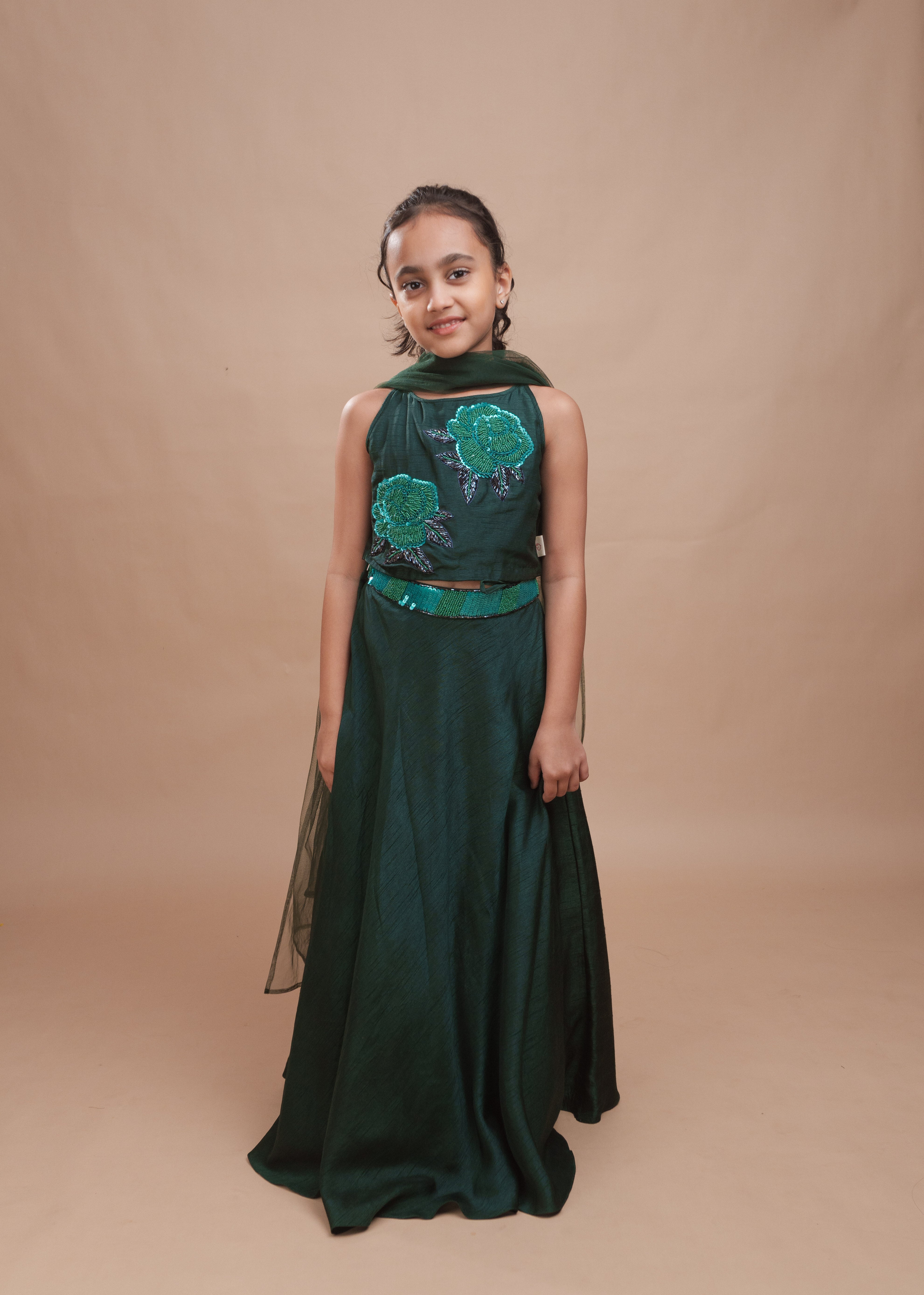 Emerald Green Roses Lehenga