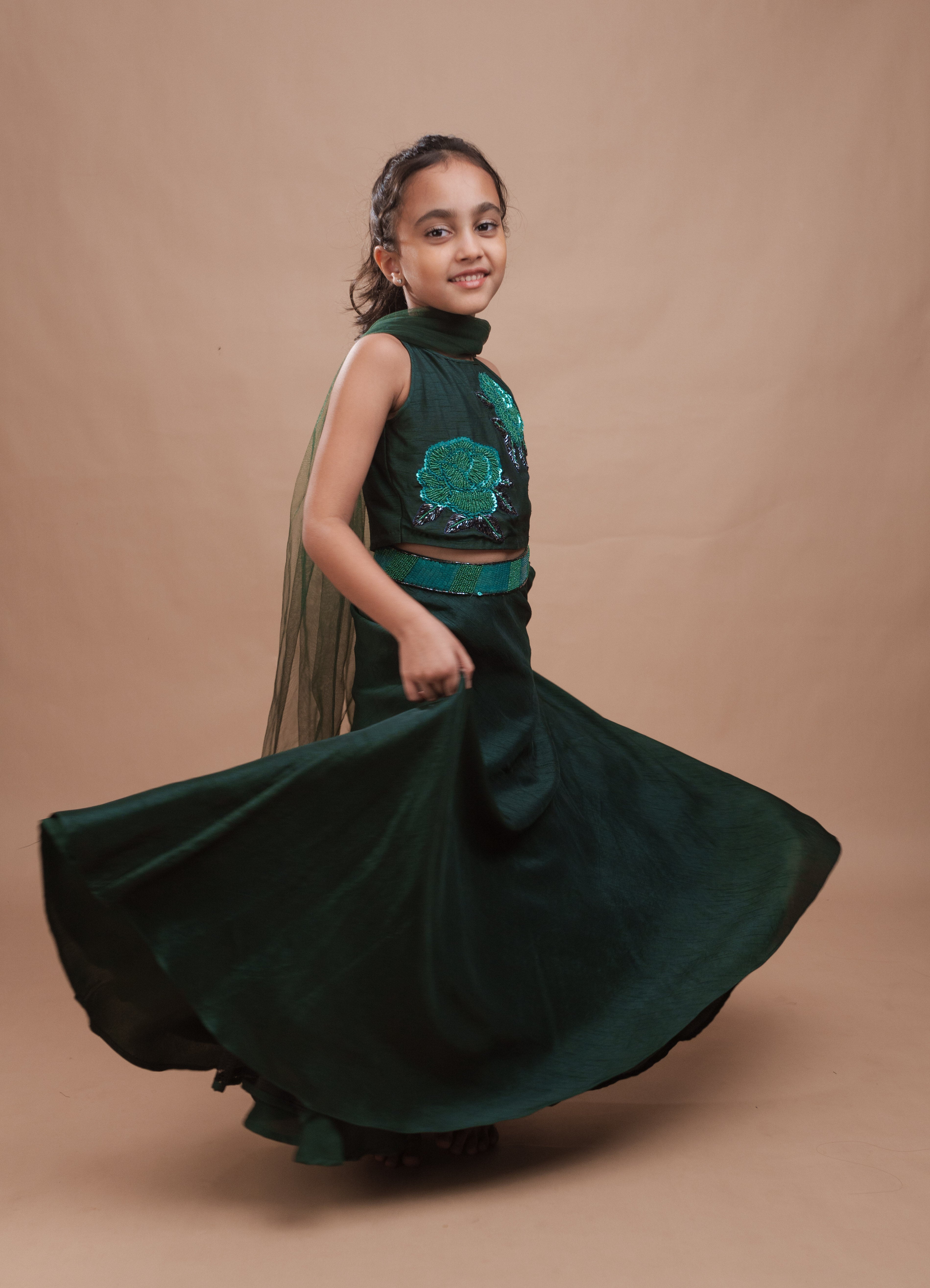 Emerald Green Roses Lehenga