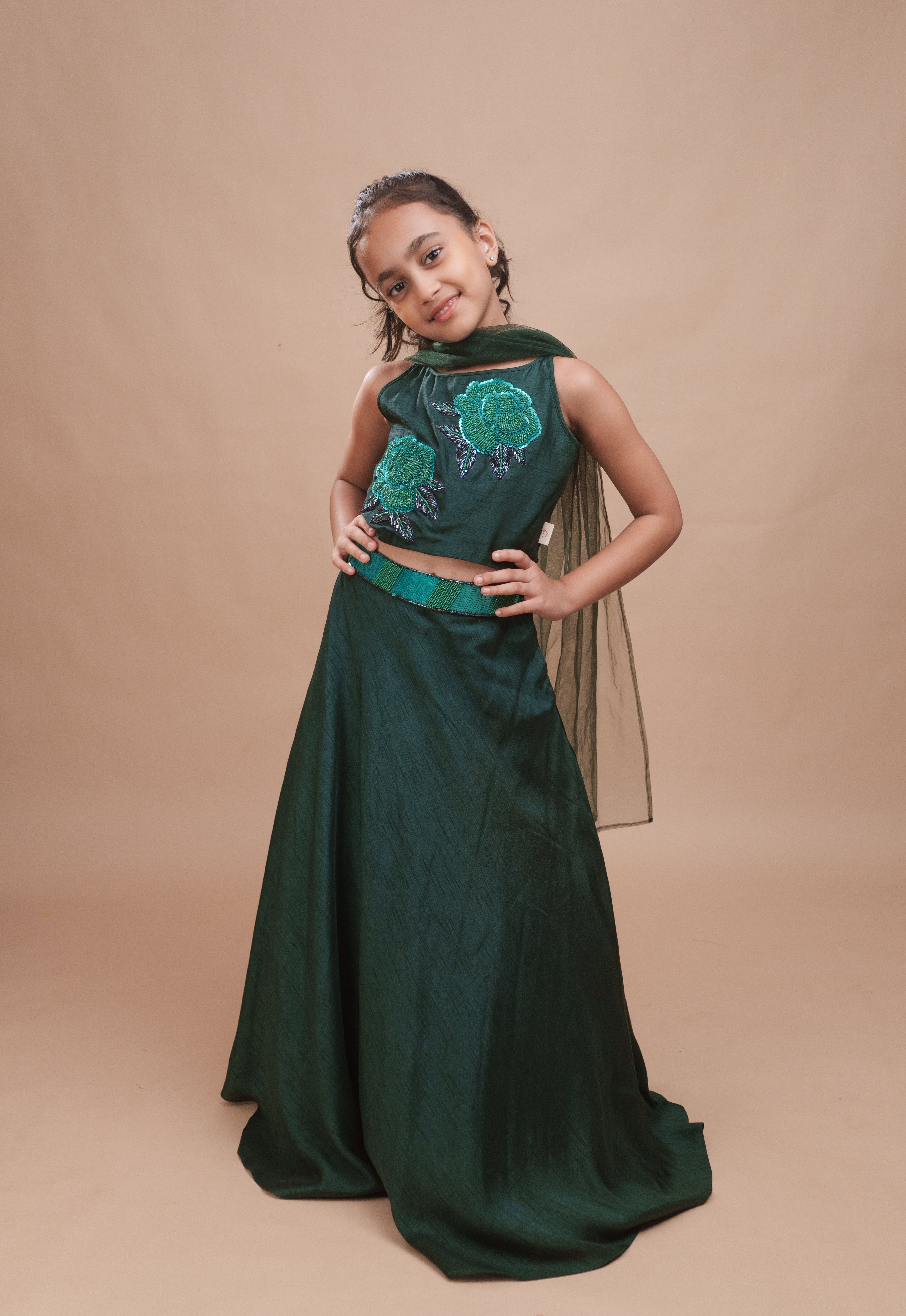 Emerald Green Roses Lehenga