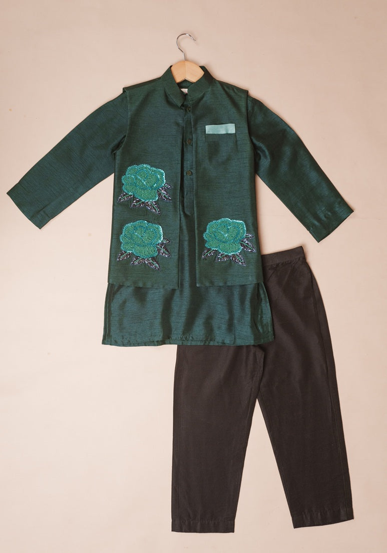 Emerald Green Roses Kurta Set