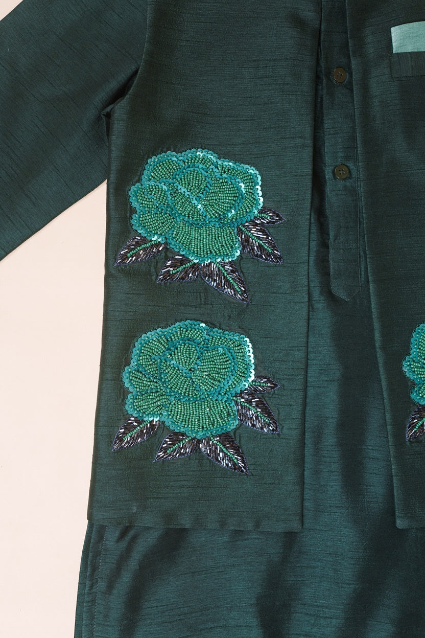 Emerald Green Roses Kurta Set