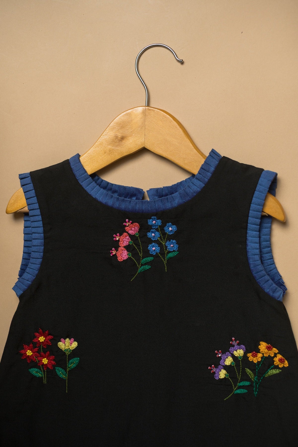 Midnight Meadow Dress with Blue Pleats