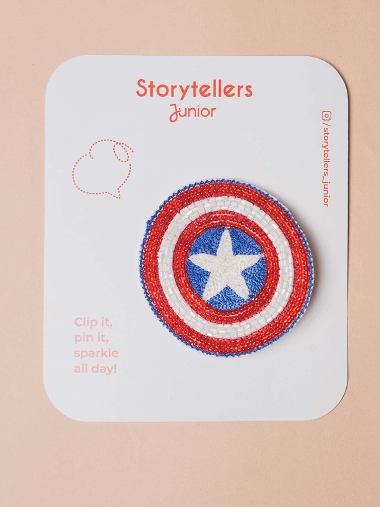 Handcrafted Captain America beaded brooch for boys Ñ StorytellersJunior Accessories