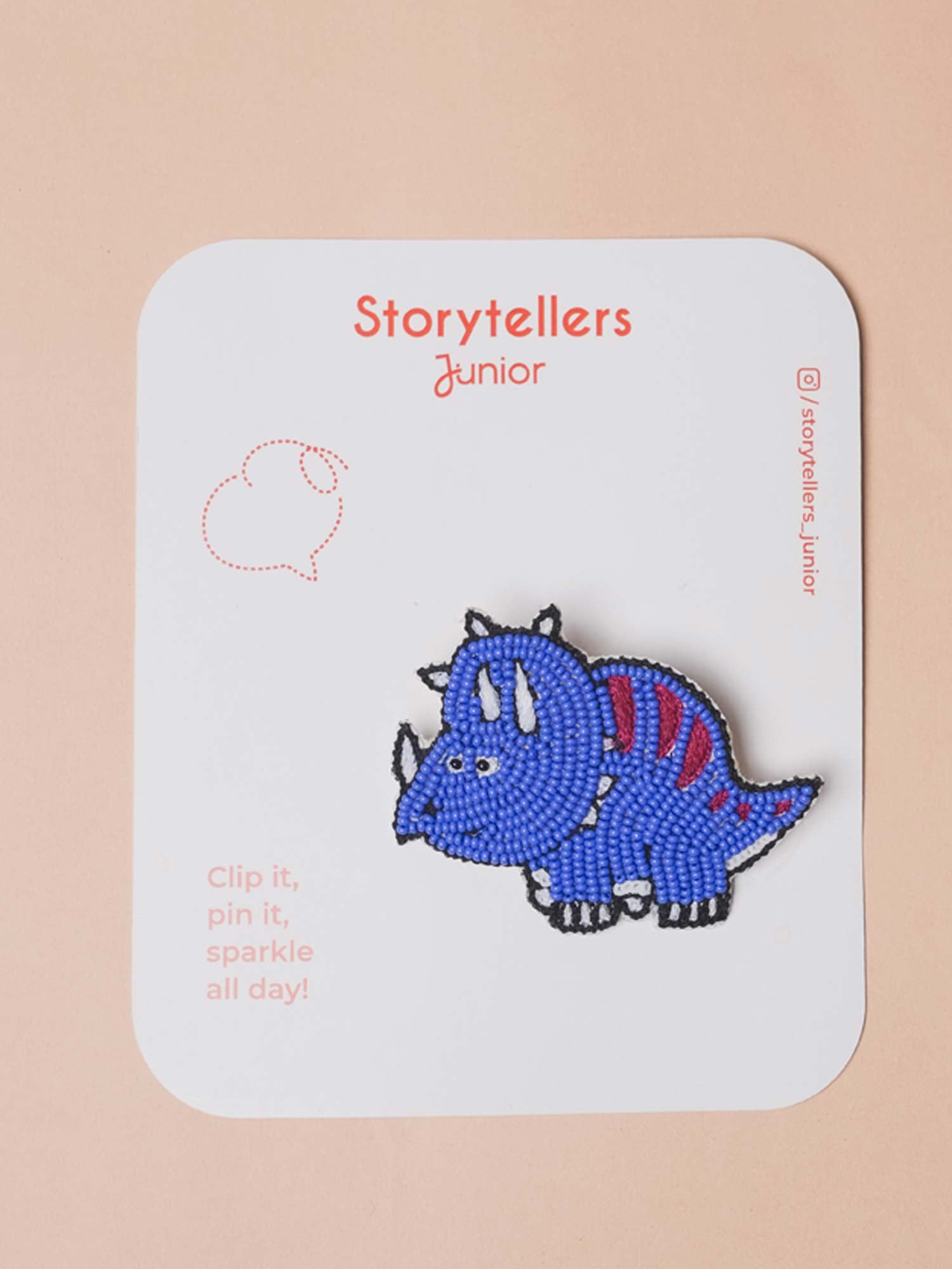 Handcrafted beaded dinosaur brooch for boys Ñ StorytellersJunior Accessories