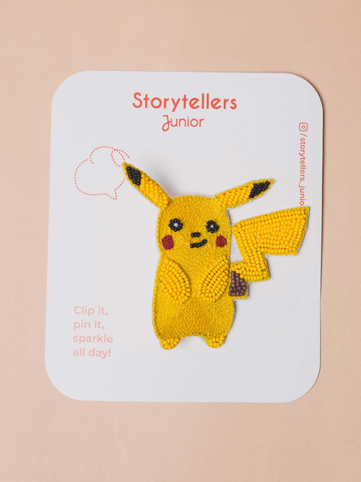Handcrafted yellow Pikachu beaded brooch for boys Ñ StorytellersJunior Accessories