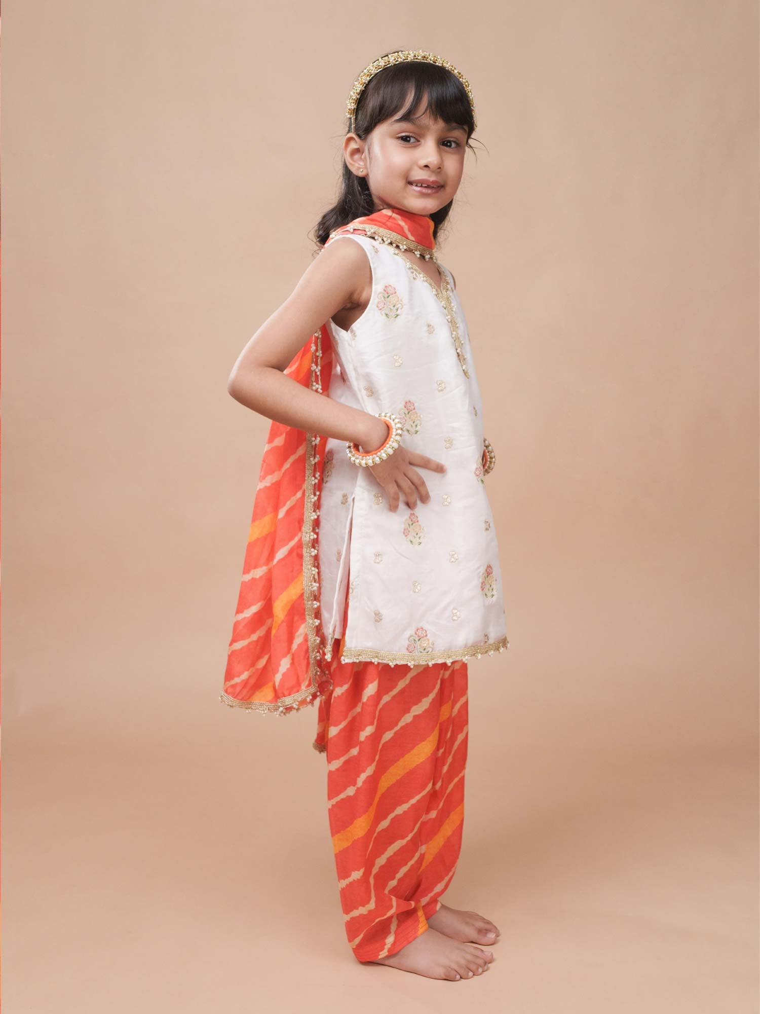Red Orange Leheriya Set