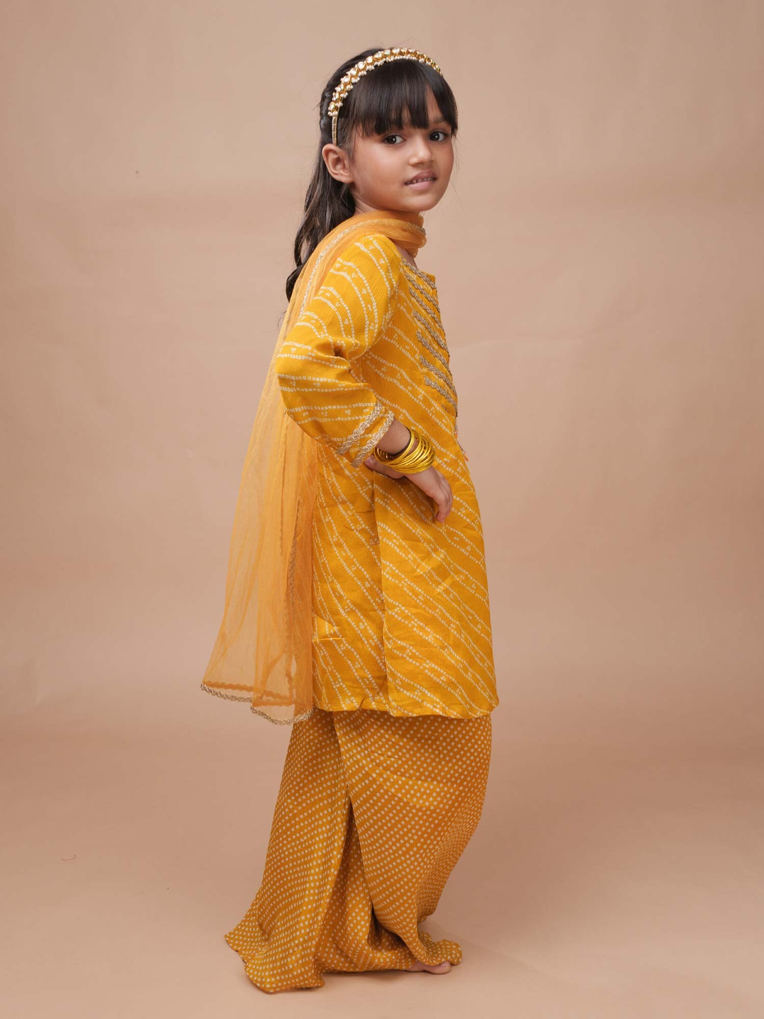 Sunhera Bandhej Kurti Sharara Set