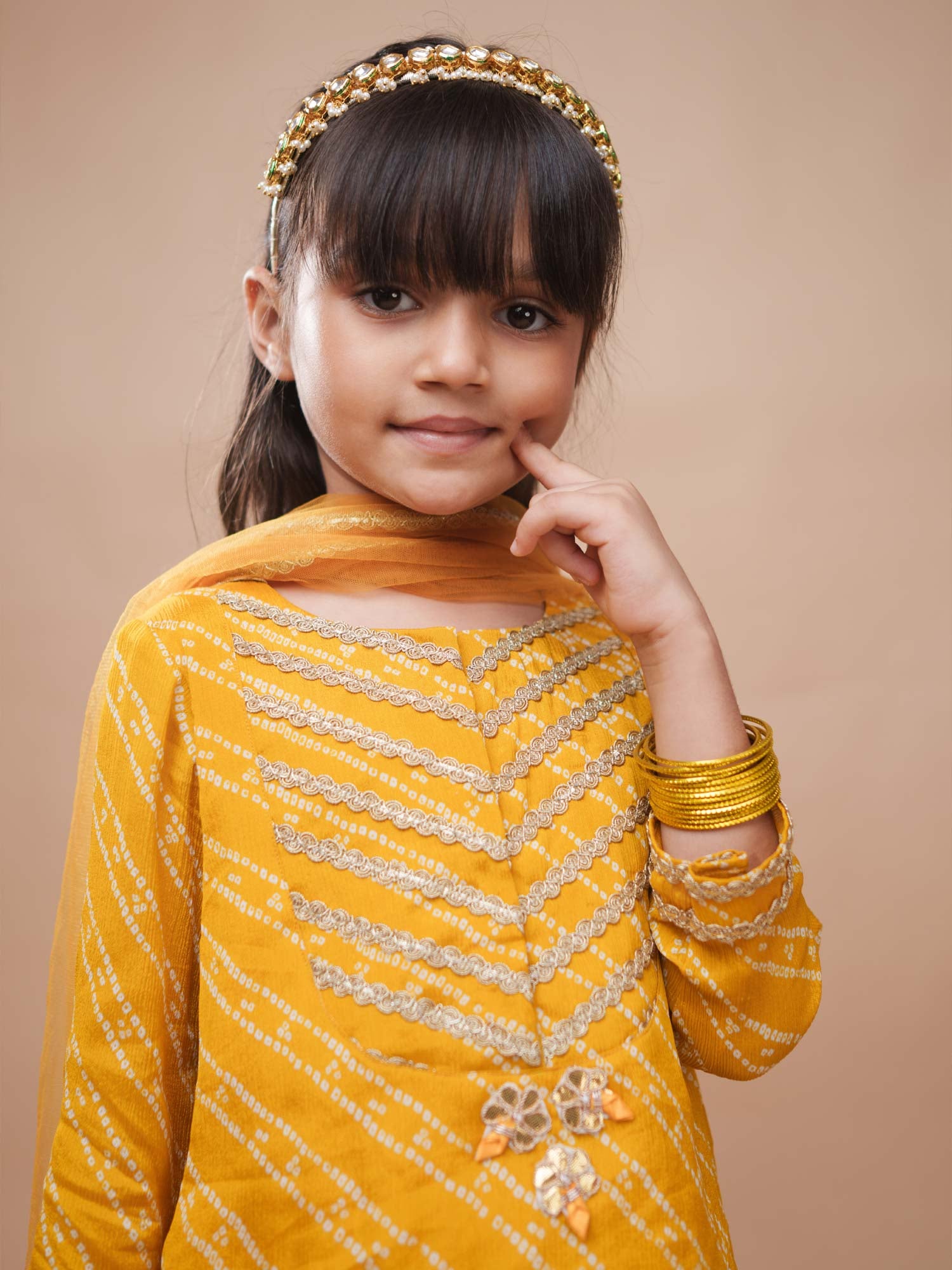 Sunhera Bandhej Kurti Sharara Set