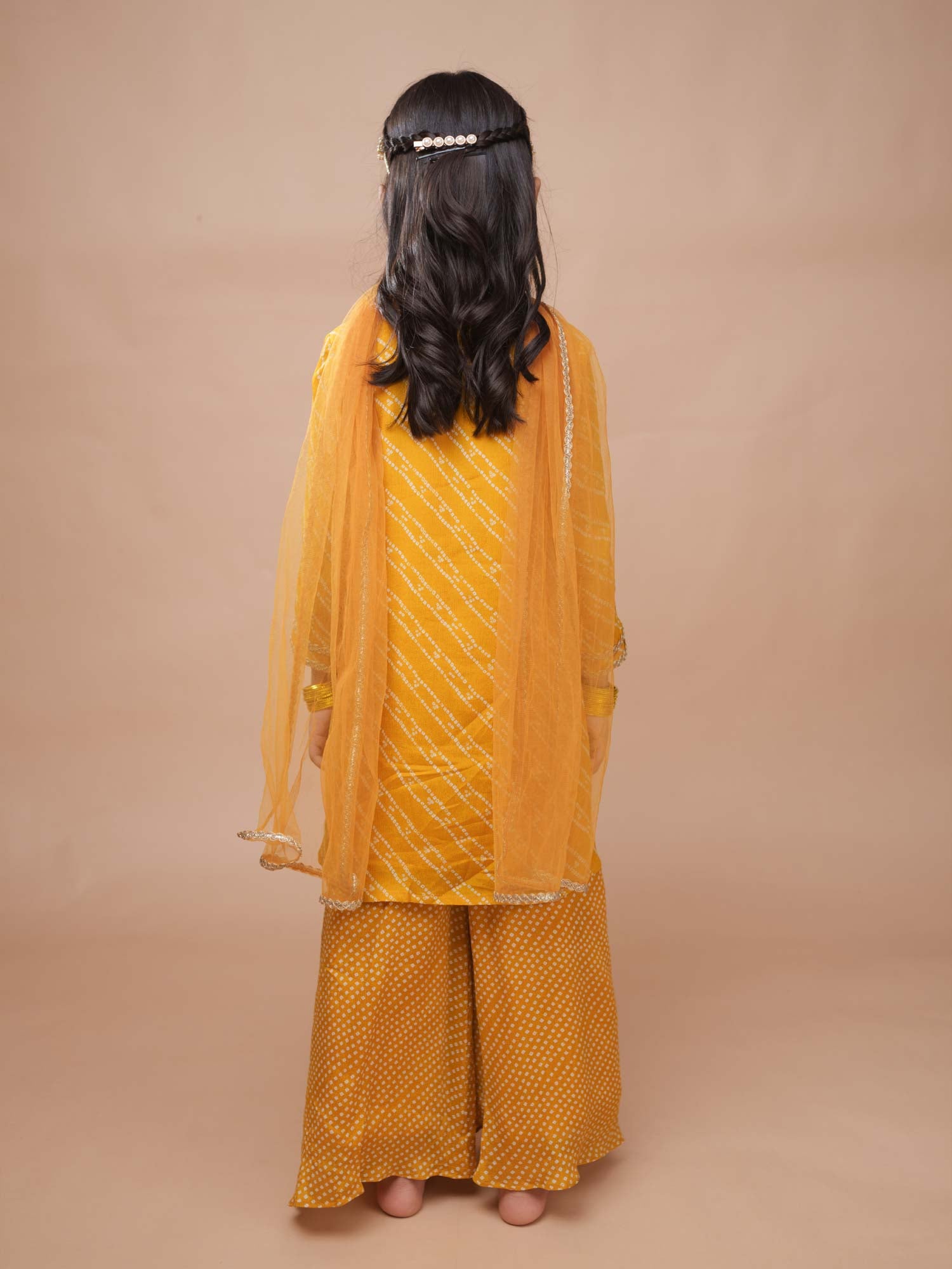 Sunhera Bandhej Kurti Sharara Set