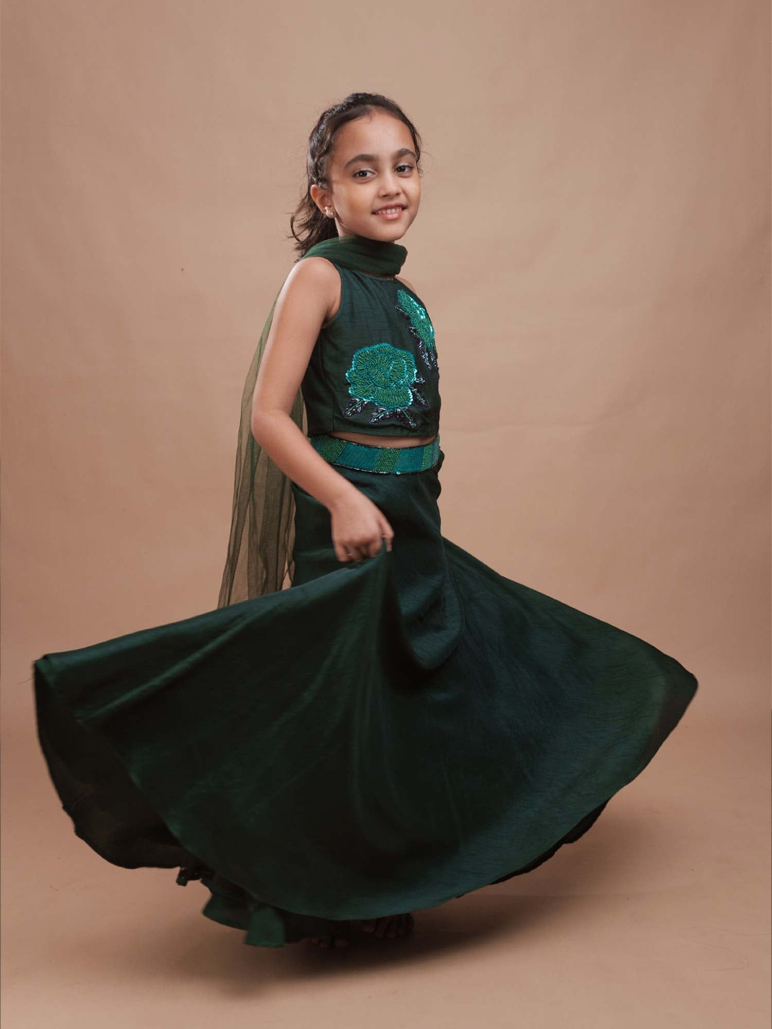 Emerald Green Roses Lehenga