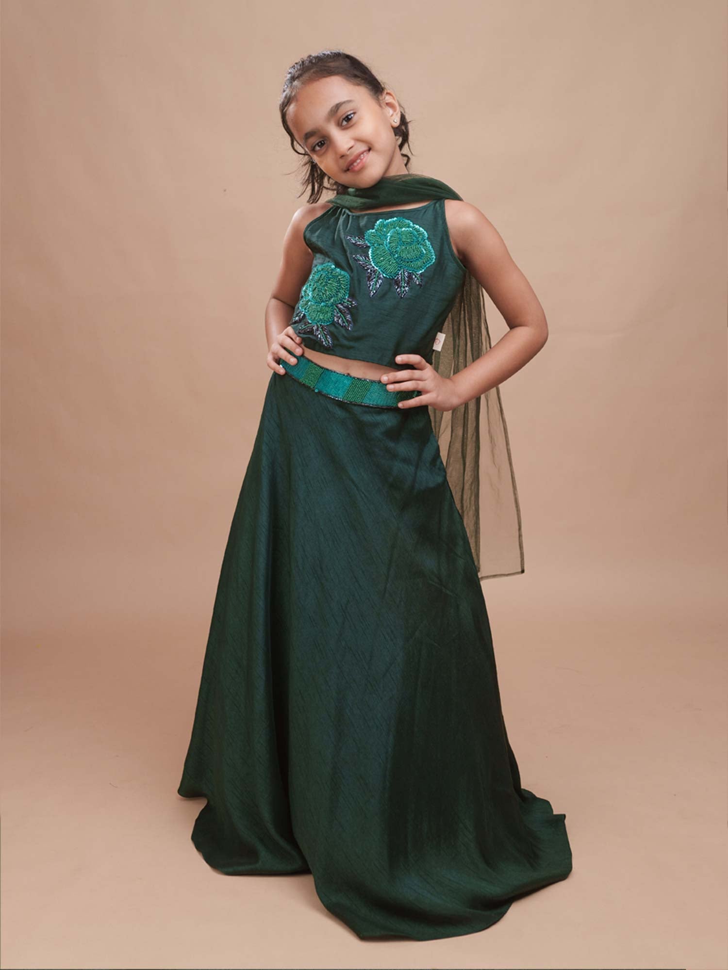 Emerald Green Roses Lehenga